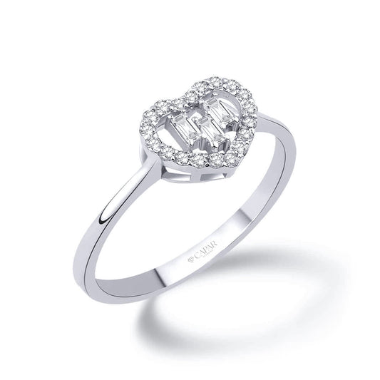 0.22 Karat Pırlanta Baget Kalp Yüzük Capar Diamond