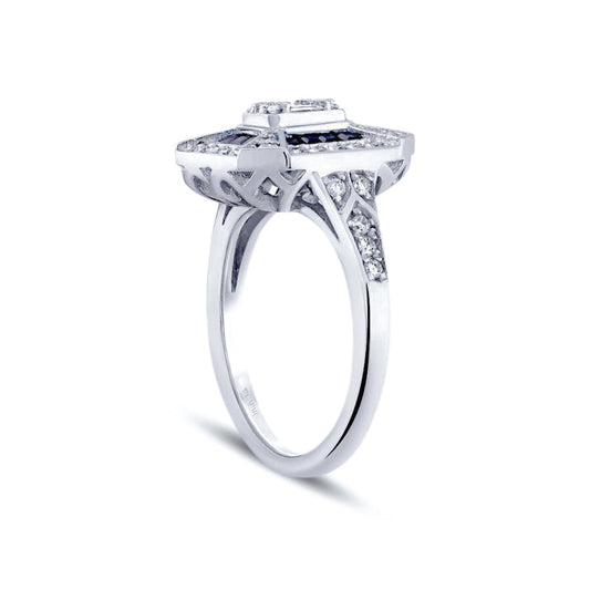 0.71 Karat Pırlanta Baget Safir Yüzük Capar Diamond