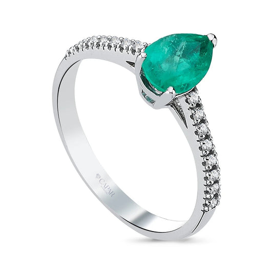 0.98 Karat Pırlanta Damla Kesim Zümrüt Yüzük Capar Diamond