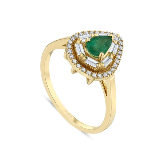 0.75 Karat Pırlantalı Damla Kesimli Zümrüt Yüzük Capar Diamond