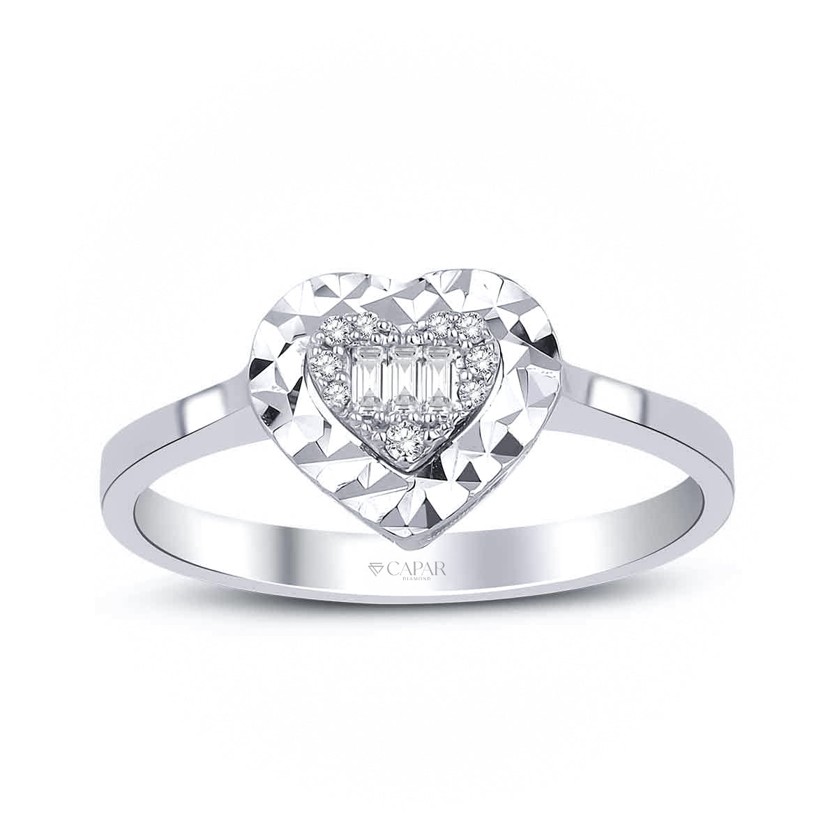 0.08 Karat Pırlanta Baget Kalp Yüzük Capar Diamond