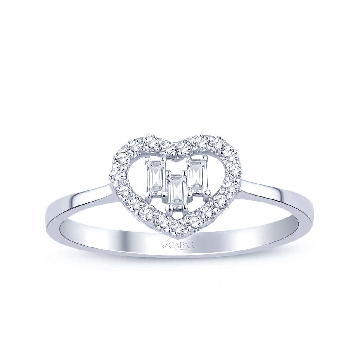 0.22 Karat Pırlanta Baget Kalp Yüzük Capar Diamond