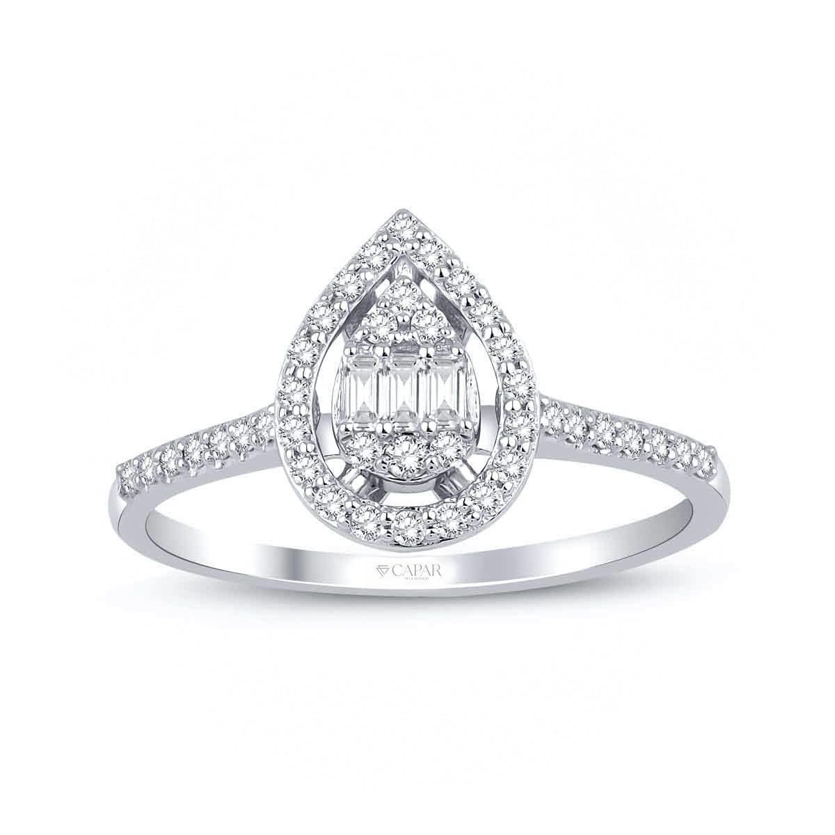 0.34 Karat Pırlanta Baget Damla Yüzük Capar Diamond