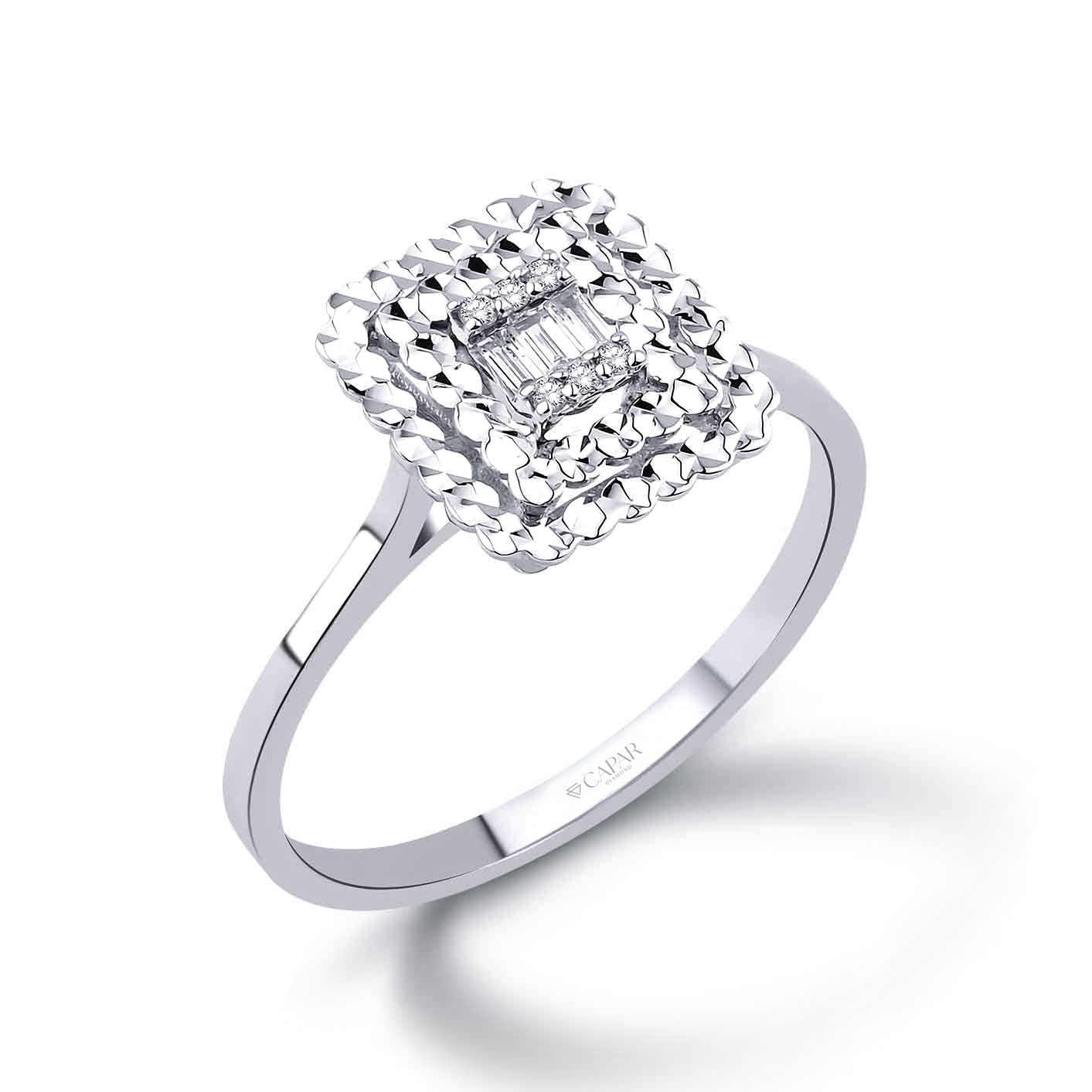 0.07 Karat Aynalı Pırlanta Baget Yüzük Capar Diamond
