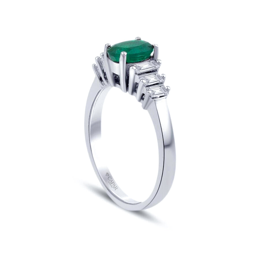 1.16 Karat Pırlanta Baget Zümrüt Yüzük Capar Diamond