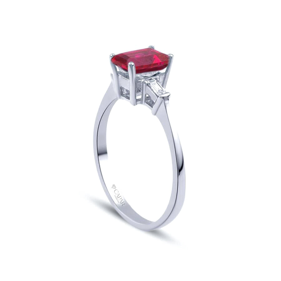 1.20 Karat Pırlanta Baget Yakut Yüzük Capar Diamond
