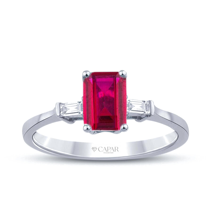 1.20 Karat Pırlanta Baget Yakut Yüzük Capar Diamond