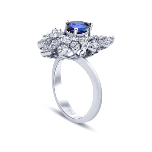 1.28 Karat Pırlanta Damla Safir Yüzük Capar Diamond