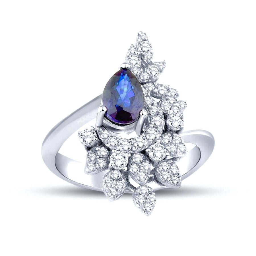 1.28 Karat Pırlanta Damla Safir Yüzük Capar Diamond