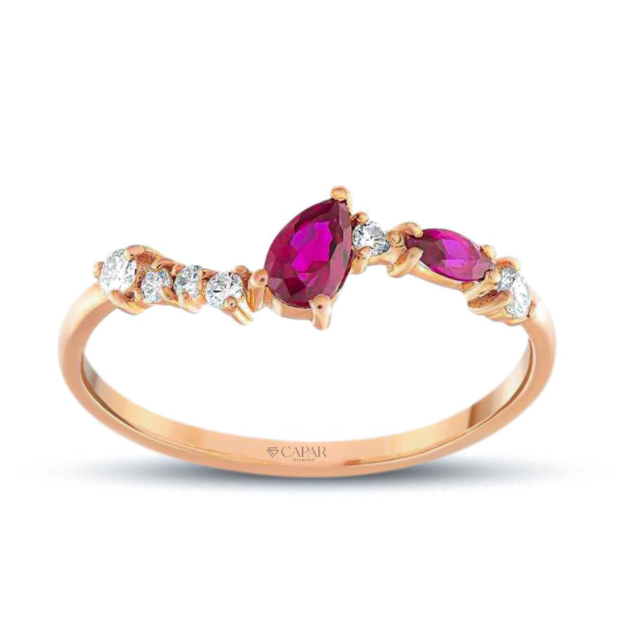 0.46 Karat Pırlanta Damla Yakut Yüzük Capar Diamond
