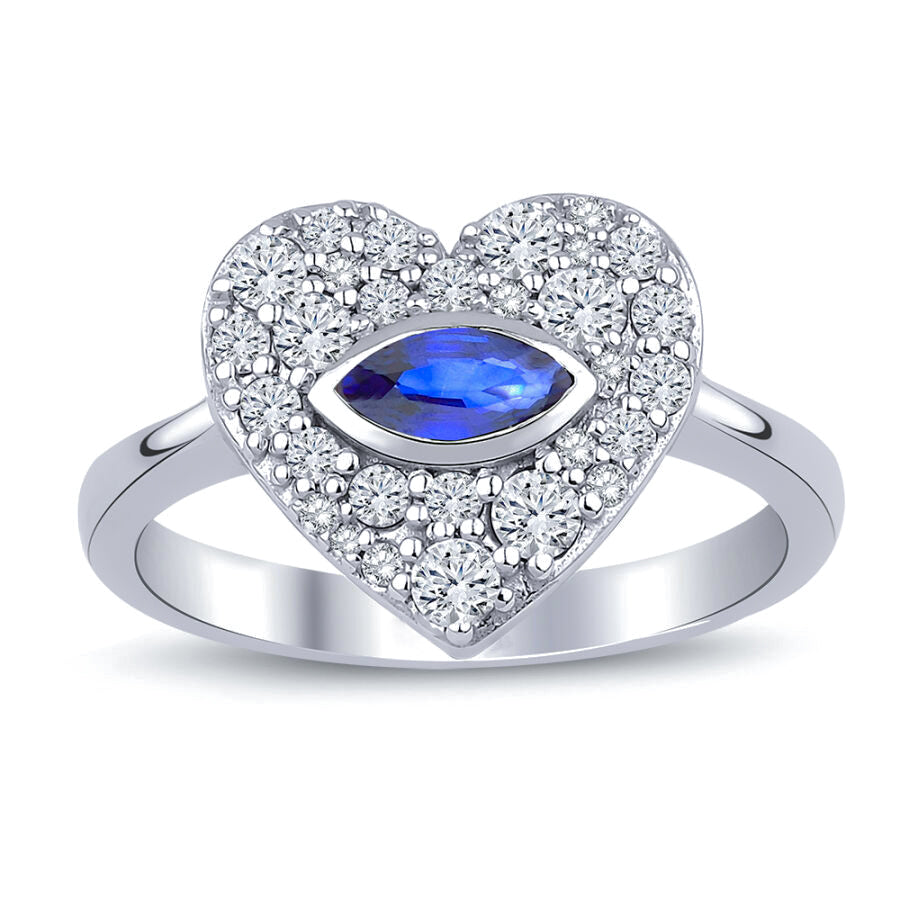 0.70 Karat Pırlanta Kalp Safir Yüzük Capar Diamond
