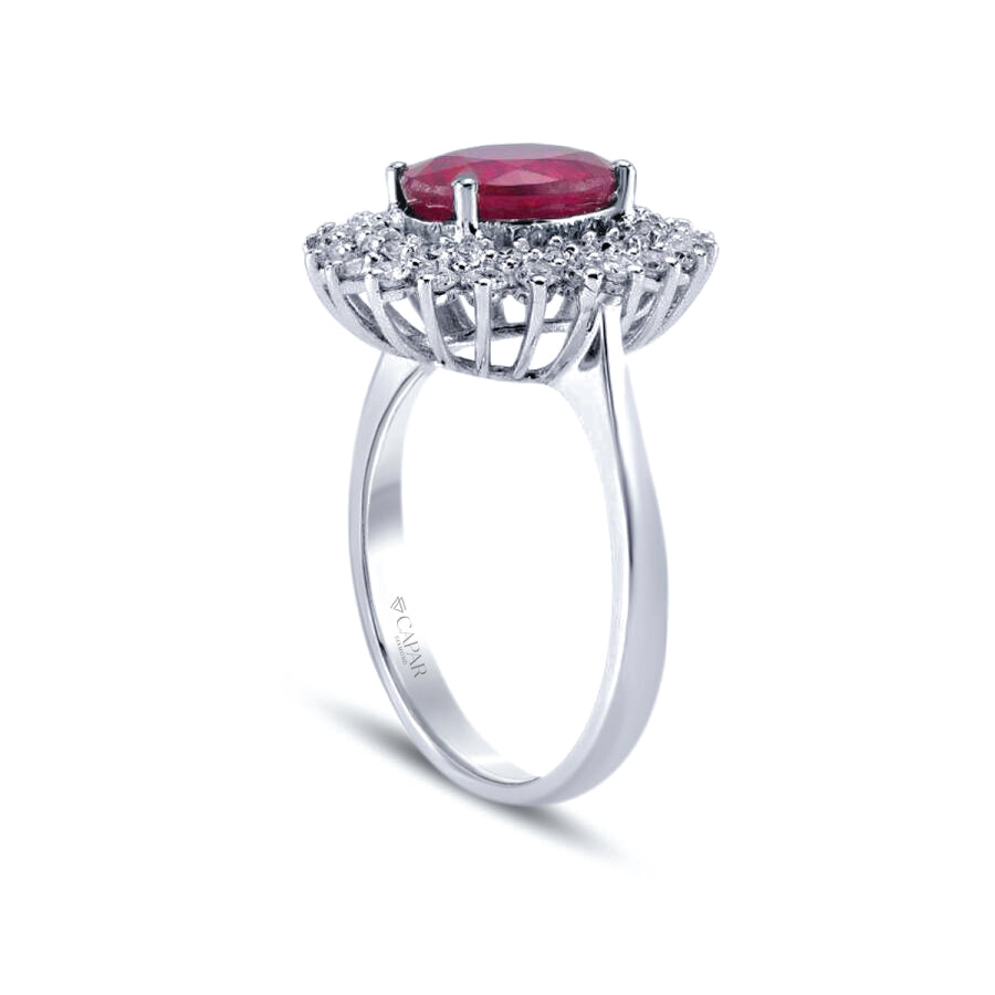 1.24 Karat Pırlanta Oval Yakut Yüzük Capar Diamond