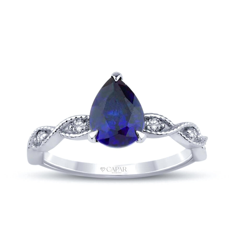 1.45 Karat Pırlanta Damla Safir Yüzük Capar Diamond