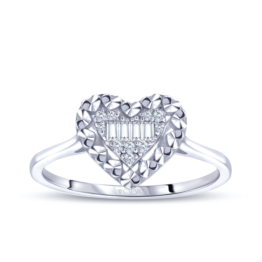 0.10 Karat Pırlanta Baget Kalp Yüzük Capar Diamond
