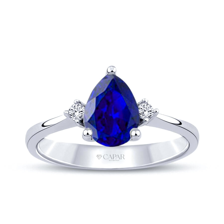 1.34 Karat Pırlanta Damla Safir Yüzük Capar Diamond