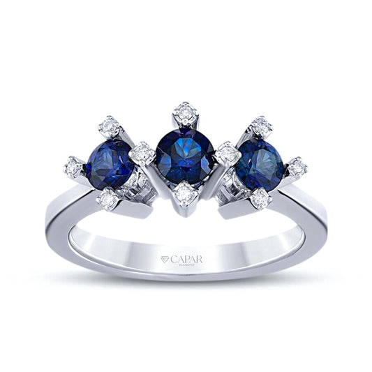 0.85 Karat Pırlanta Safir Tria Yüzük Capar Diamond