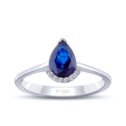 0.84 Karat Pırlanta Damla Safir Yüzük Capar Diamond