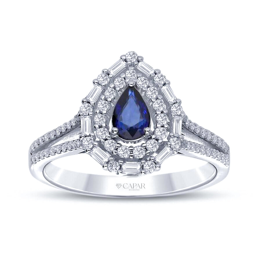 1.30 Karat Pırlanta Damla Safir Yüzük Capar Diamond