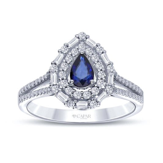 1.30 Karat Pırlanta Damla Safir Yüzük Capar Diamond
