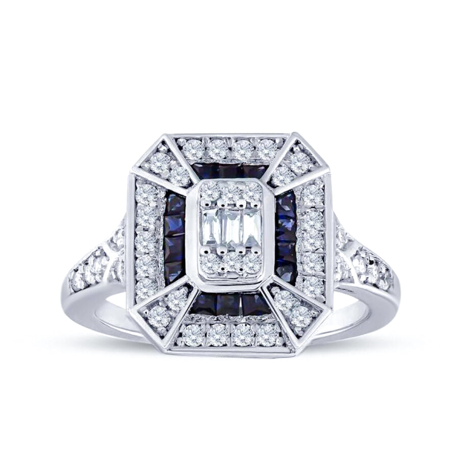 0.71 Karat Pırlanta Baget Safir Yüzük Capar Diamond
