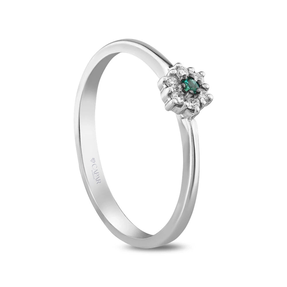 0.08 Karat Zümrüt Taşlı Altıgen Formda Pırlanta Yüzük Capar Diamond