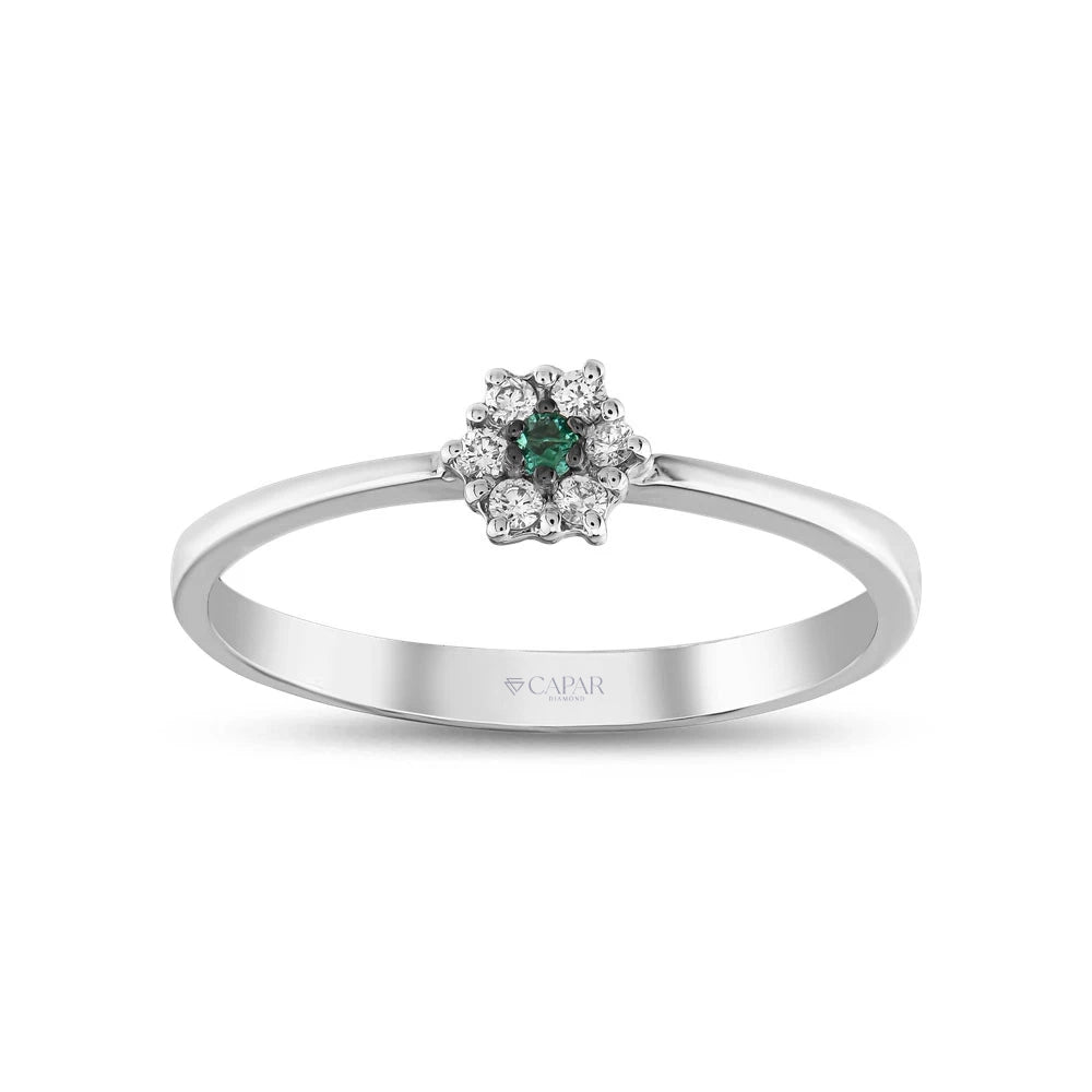0.08 Karat Zümrüt Taşlı Altıgen Formda Pırlanta Yüzük Capar Diamond