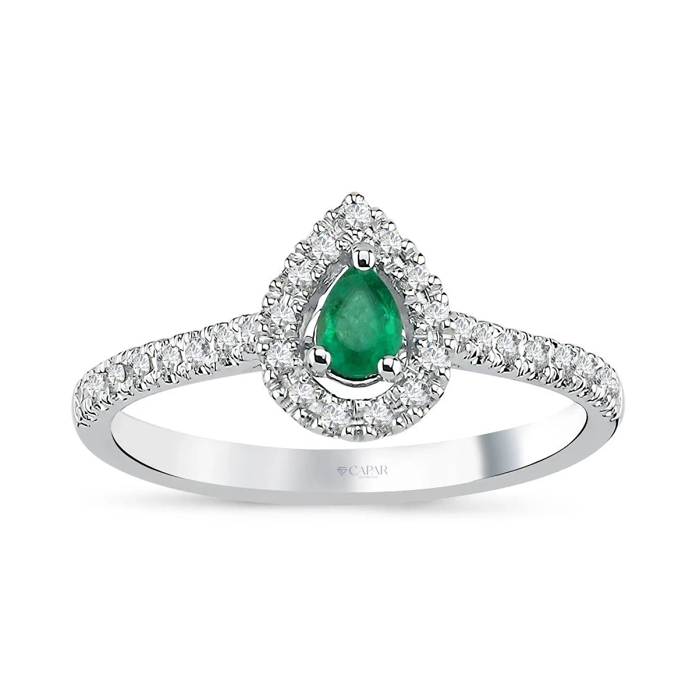 0.47 karat Karat Pırlanta Damla Zümrüt Yüzük Capar Diamond