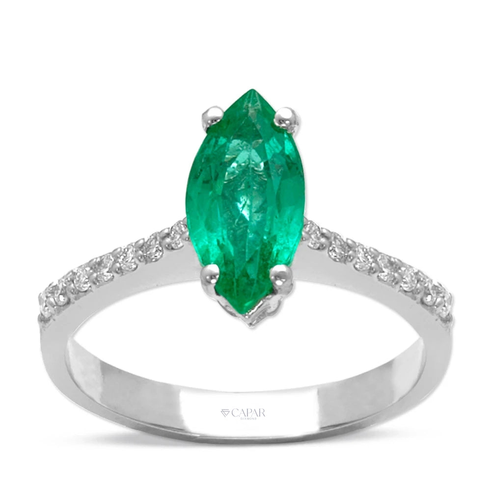 1.09 Karat Pırlanta Zümrüt Markiz Yüzük Capar Diamond