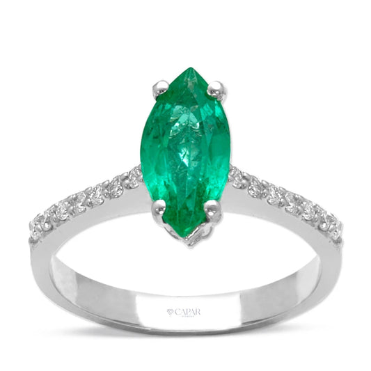1.09 Karat Pırlanta Zümrüt Markiz Yüzük Capar Diamond