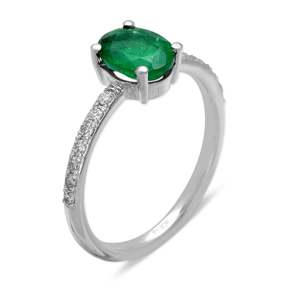 1.39 Karat Pırlantalı Oval Kesim Zümrüt Yüzük Capar Diamond