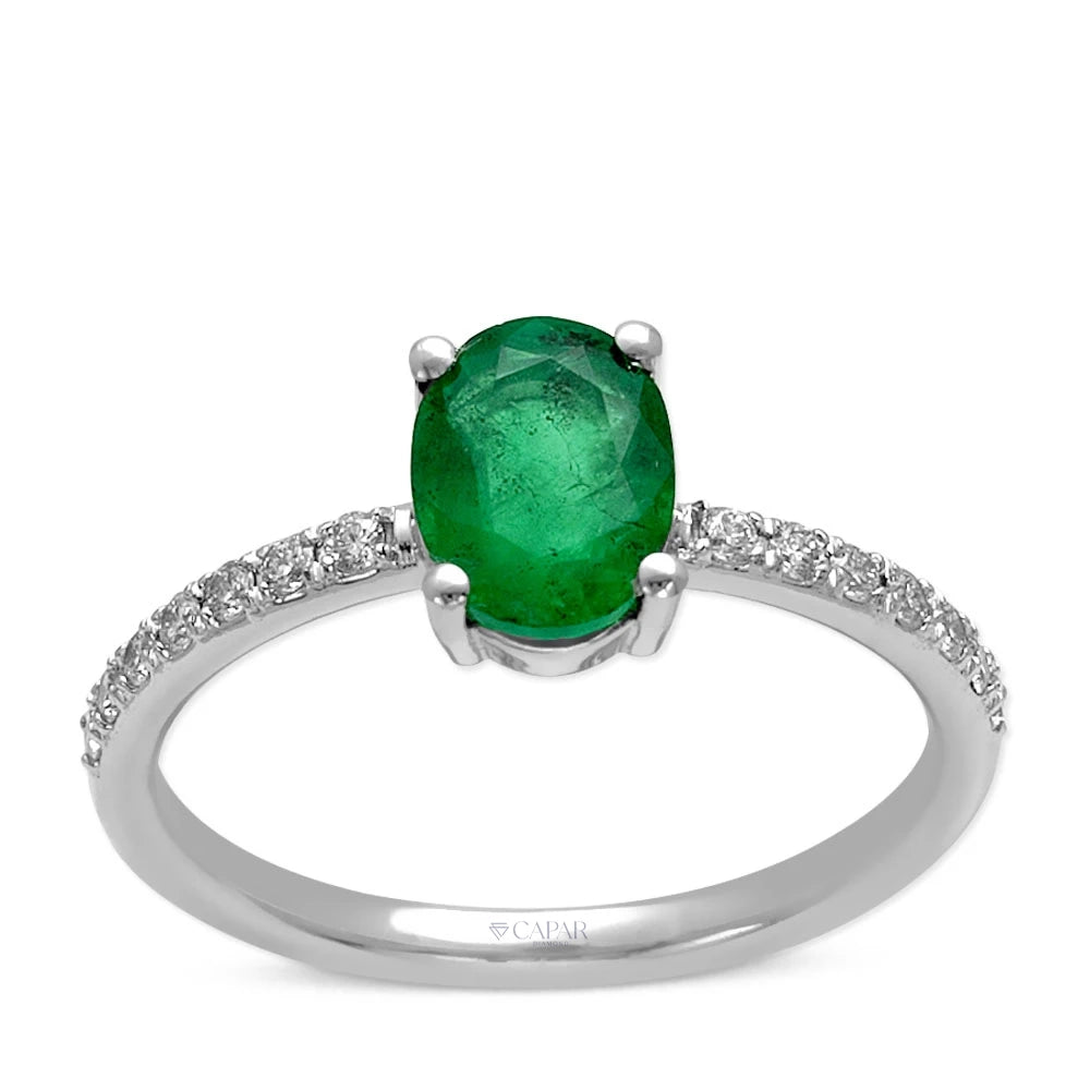 1.39 Karat Pırlantalı Oval Kesim Zümrüt Yüzük Capar Diamond
