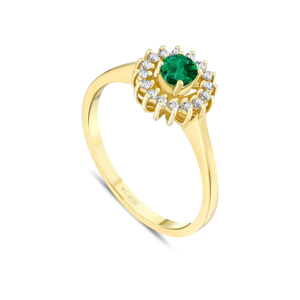 0.42 Karat Pırlantalı Zümrüt Yüzük Capar Diamond