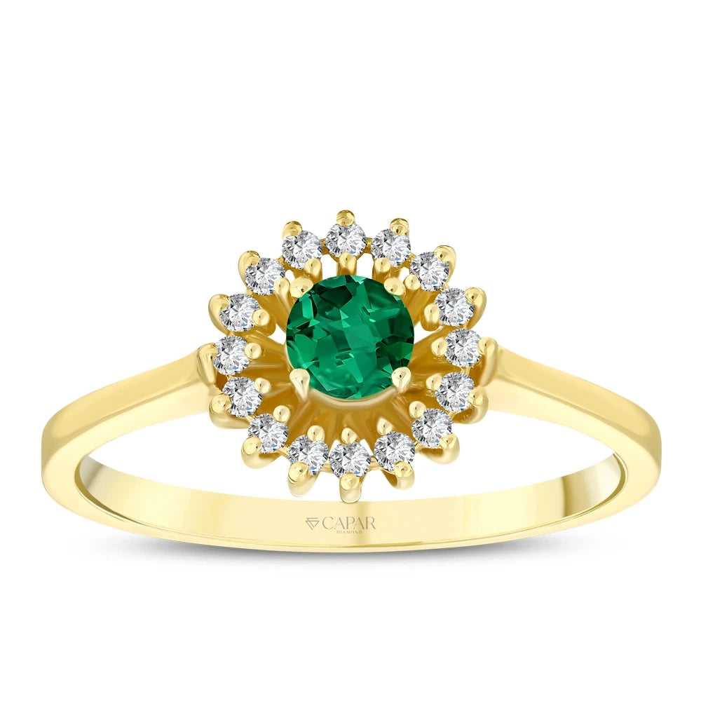 0.42 Karat Pırlantalı Zümrüt Yüzük Capar Diamond