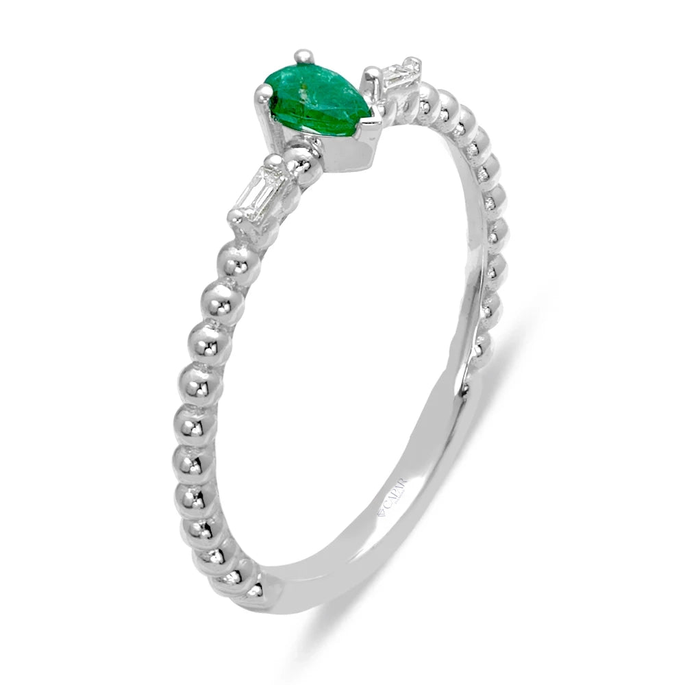 0.20 Karat Baget Pırlantalı Damla Zümrüt Yüzük Capar Diamond