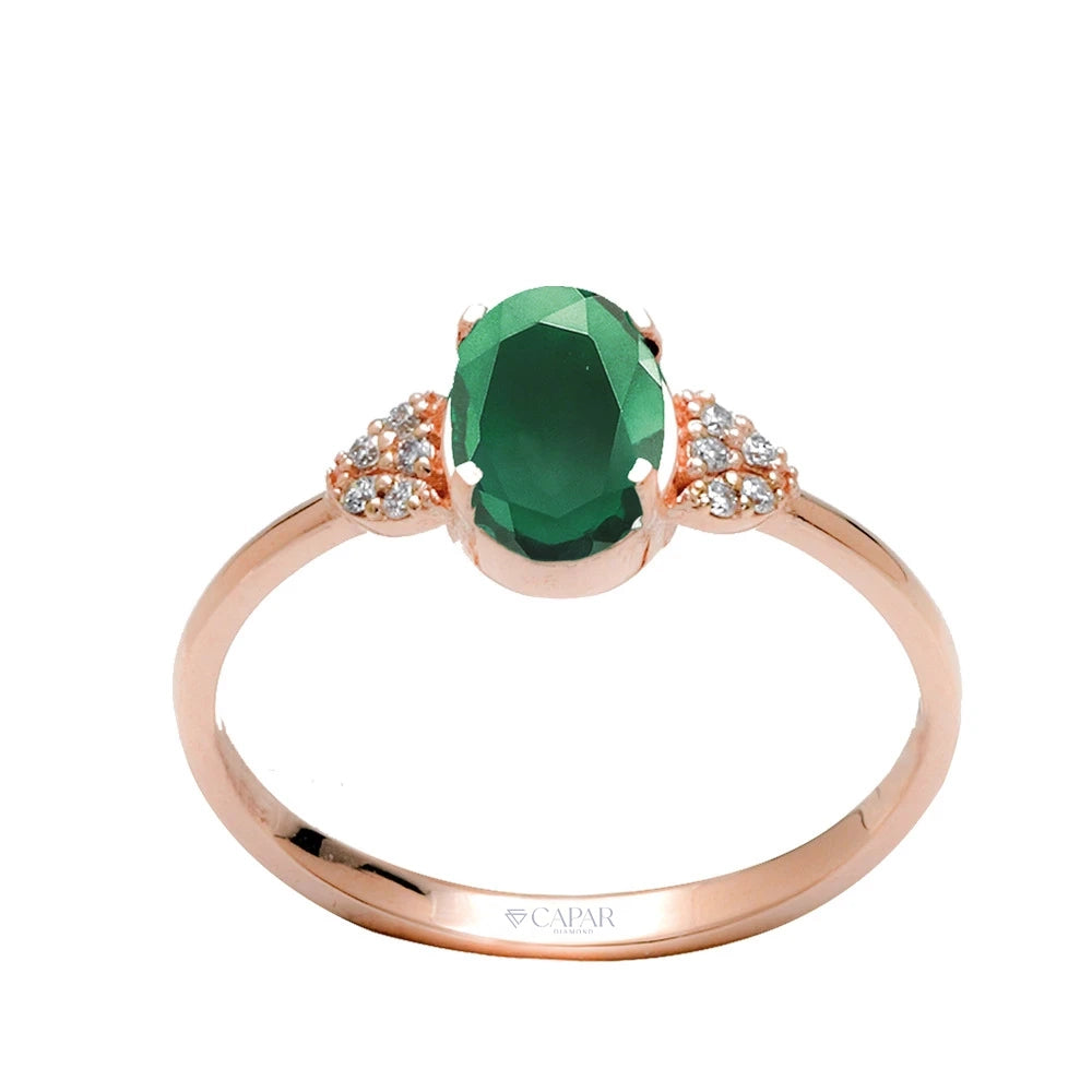 0.95 Karat Pırlantalı Oval Zümrüt Yüzük Capar Diamond