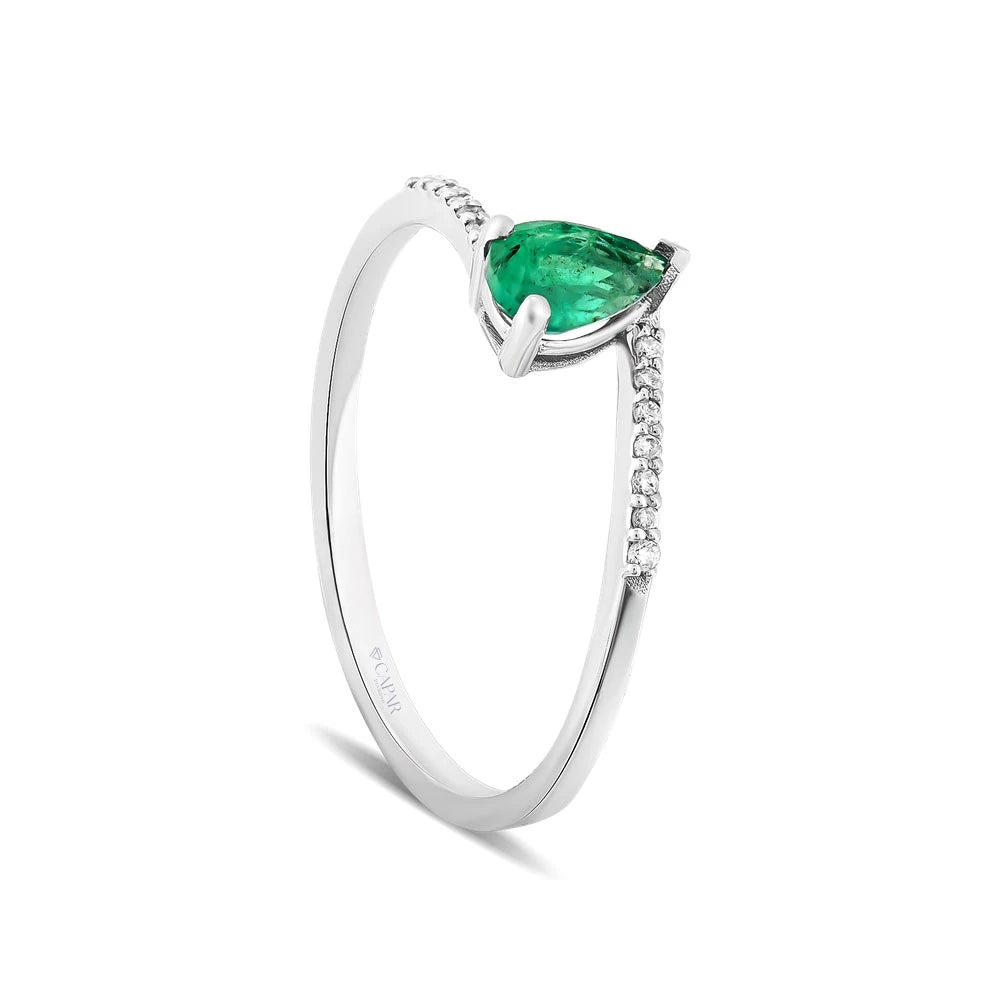 0.41 Karat Pırlantalı Damla Zümrüt Yüzük Capar Diamond