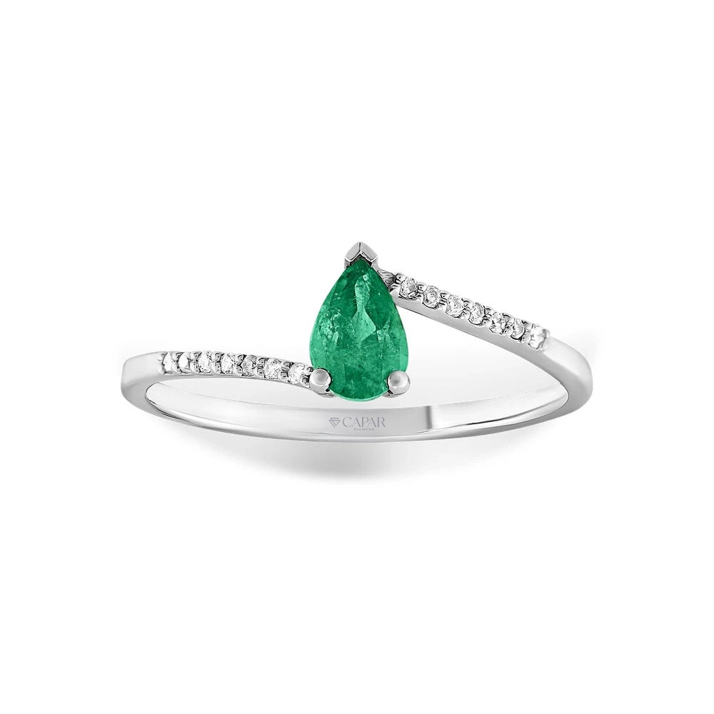 0.41 Karat Pırlantalı Damla Zümrüt Yüzük Capar Diamond
