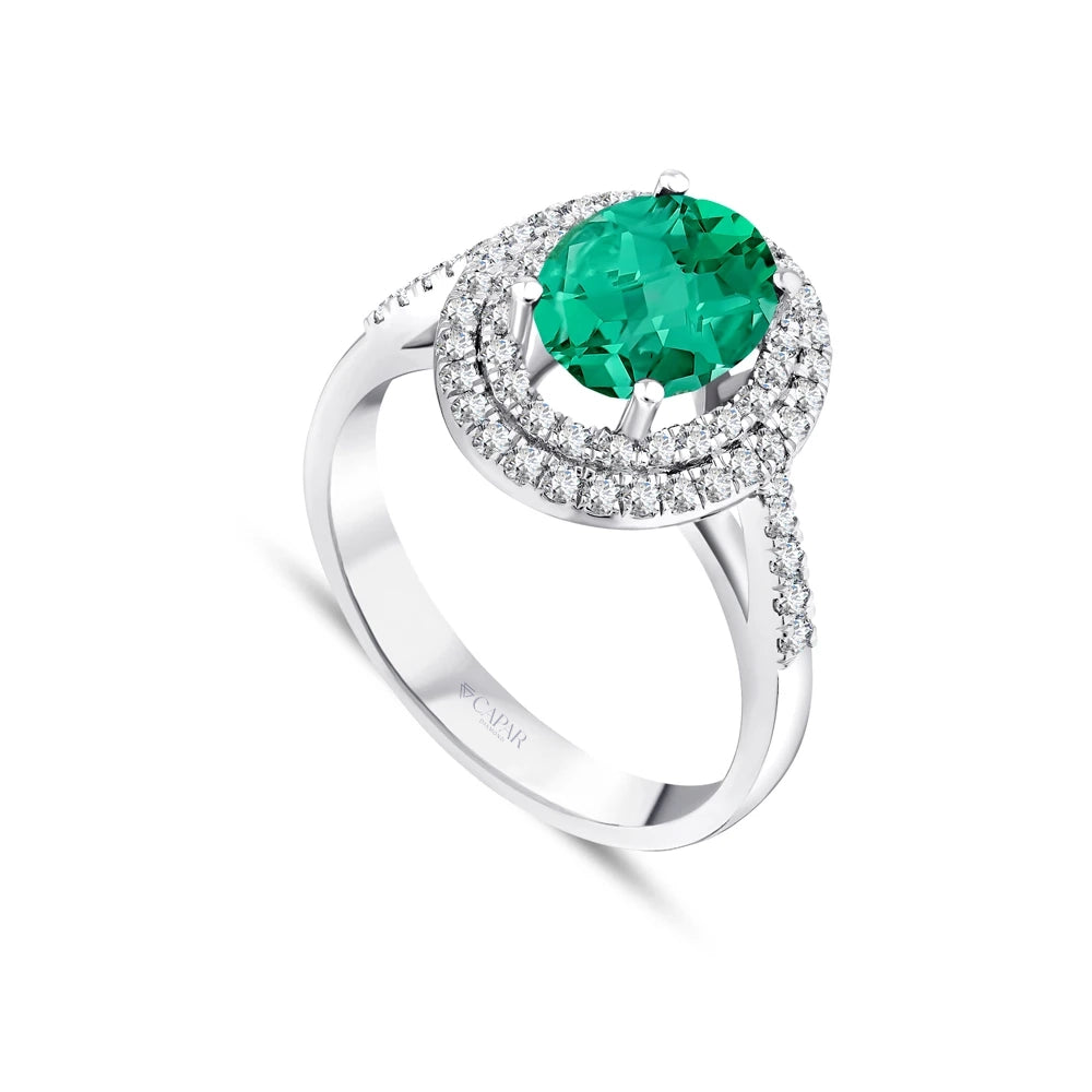 2.20 Karat Oval Zümrütlü Pırlanta Yüzük Capar Diamond