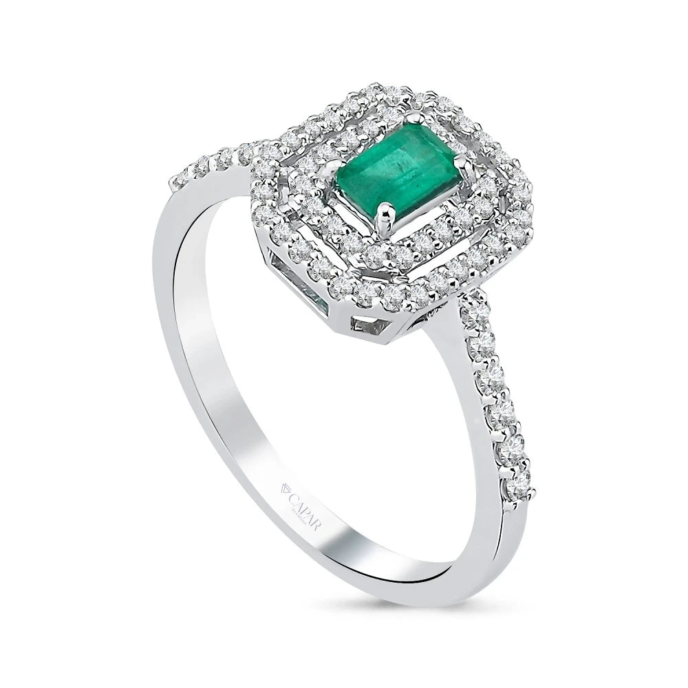 0.54 Karat Anturaj Pırlanta Zümrüt Yüzük Capar Diamond