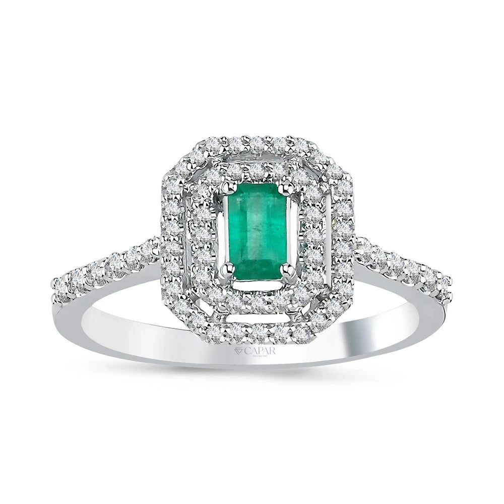 0.54 Karat Anturaj Pırlanta Zümrüt Yüzük Capar Diamond