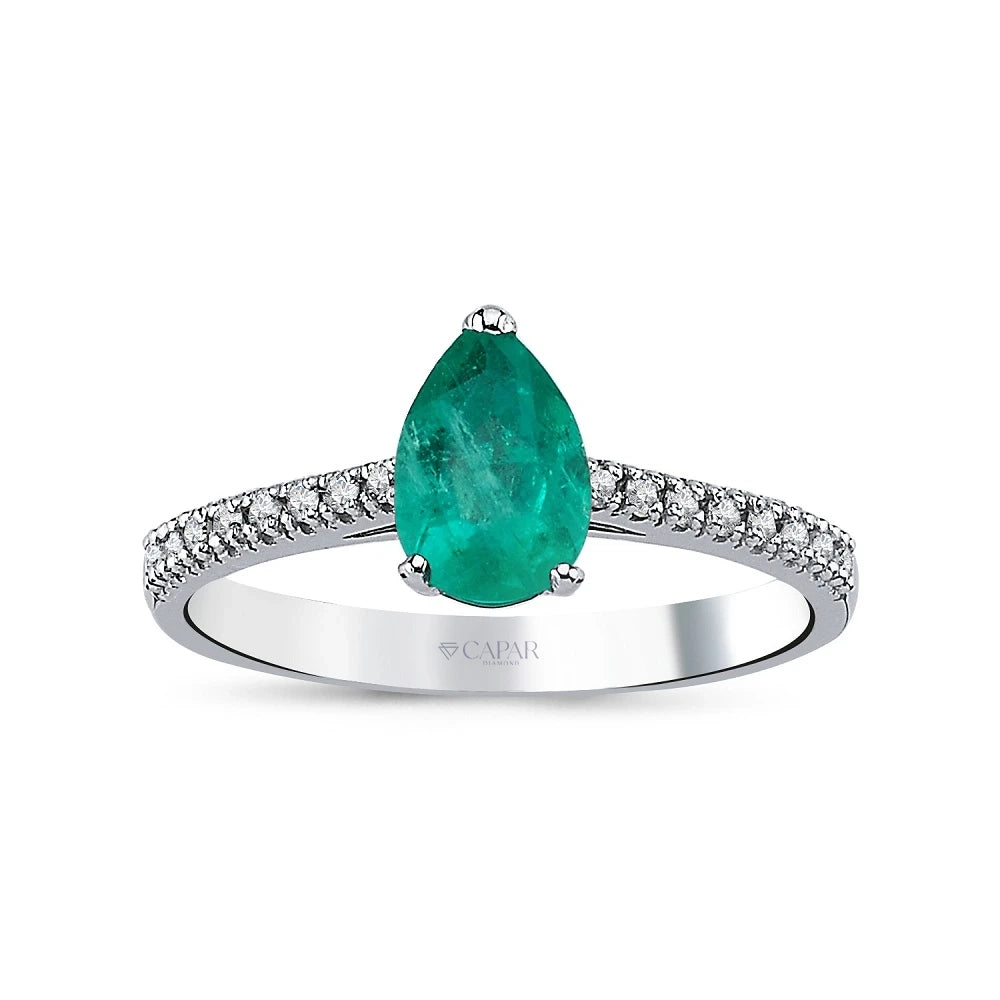 0.98 Karat Pırlanta Damla Kesim Zümrüt Yüzük Capar Diamond