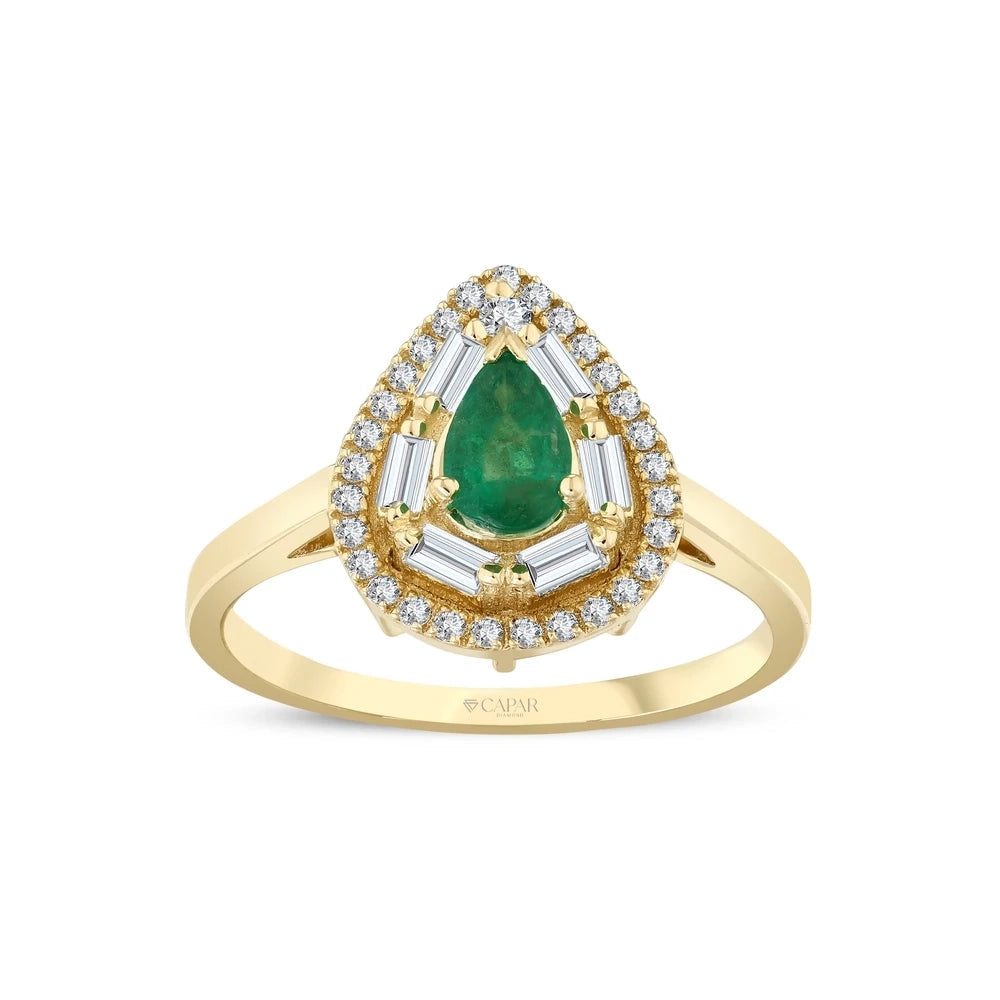 0.75 Karat Pırlantalı Damla Kesimli Zümrüt Yüzük Capar Diamond