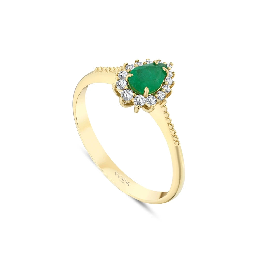 0.53 Karat Damla Zümrüt Pırlanta Yüzük Capar Diamond