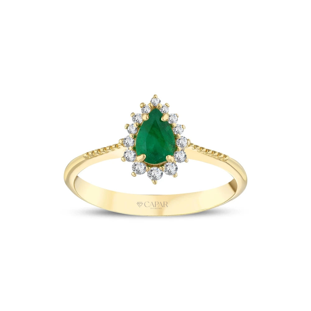 0.53 Karat Damla Zümrüt Pırlanta Yüzük Capar Diamond