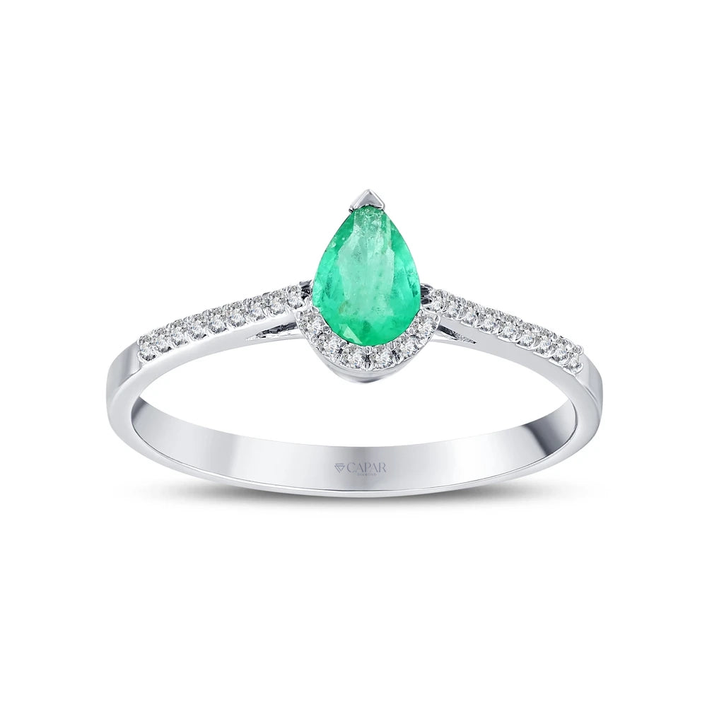 1.01 Karat Damla Kesim Zümrüt Pırlanta Yüzük Capar Diamond