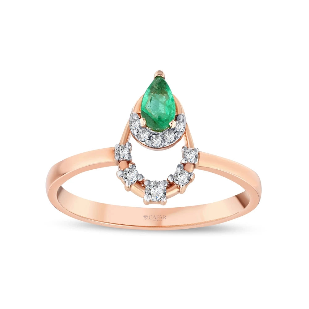 0.30 Karat Zümrüt Damla Kesim Pırlanta Yüzük Capar Diamond