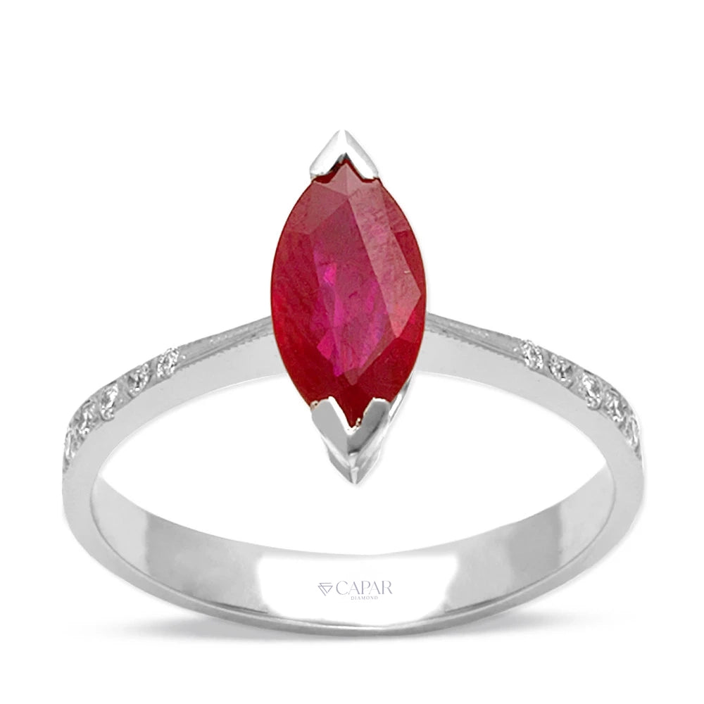 0.85 Karat Pırlanta Yakut Markiz Yüzük Capar Diamond
