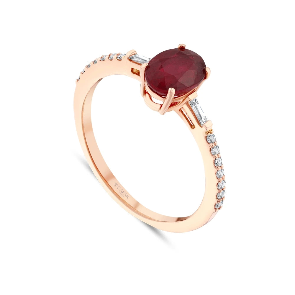1.40 Karat Oval Kesim Yakut Baget Pırlantalı Yüzük Capar Diamond