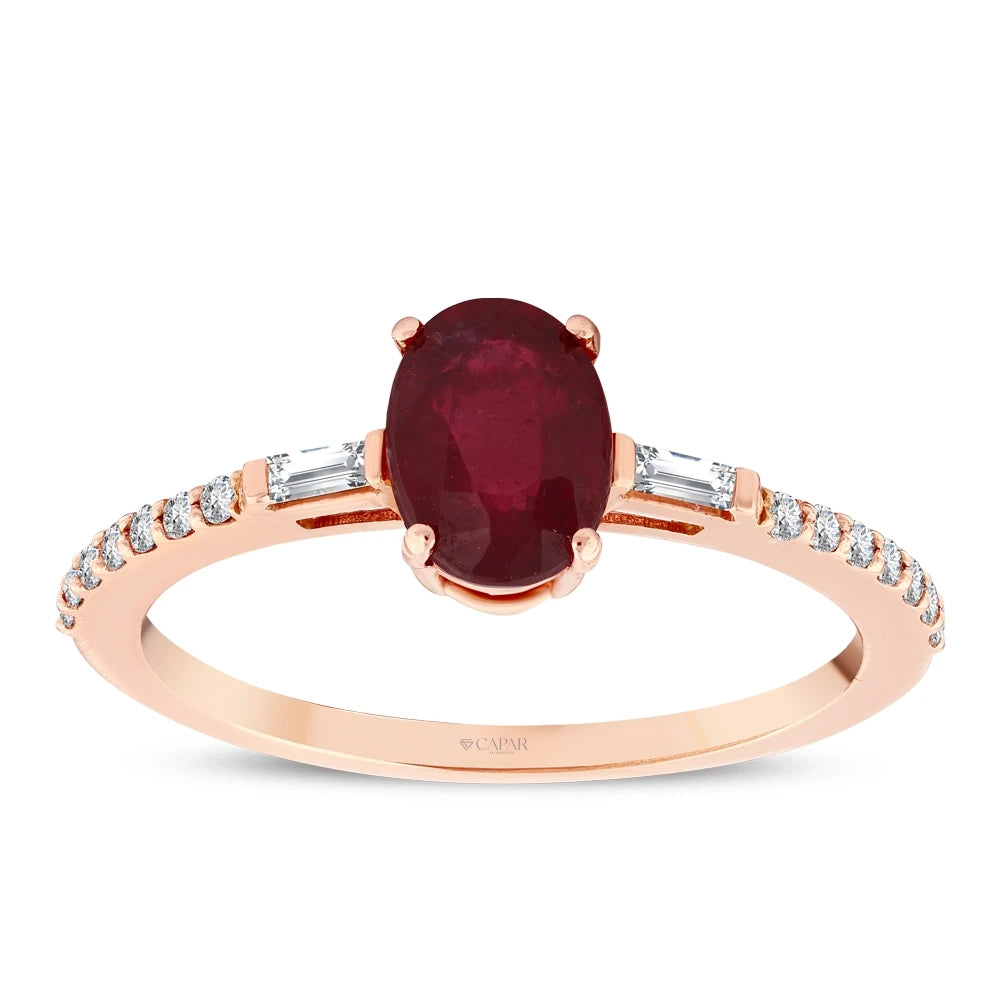 1.40 Karat Oval Kesim Yakut Baget Pırlantalı Yüzük Capar Diamond