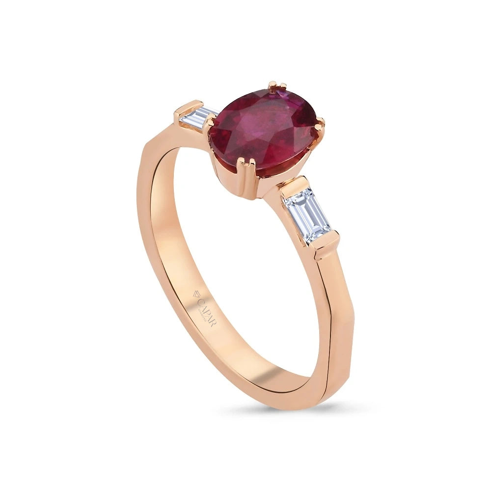 1.47 Karat Pırlanta Oval Yakut Yüzük Capar Diamond